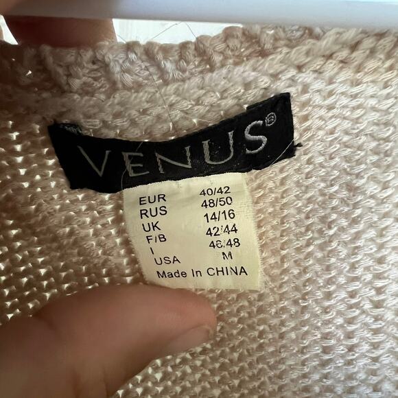 Venus Women's Beige Open Knit Knotted Sleeve Pullover Sweater Size Medium - Picture 4 of 9
